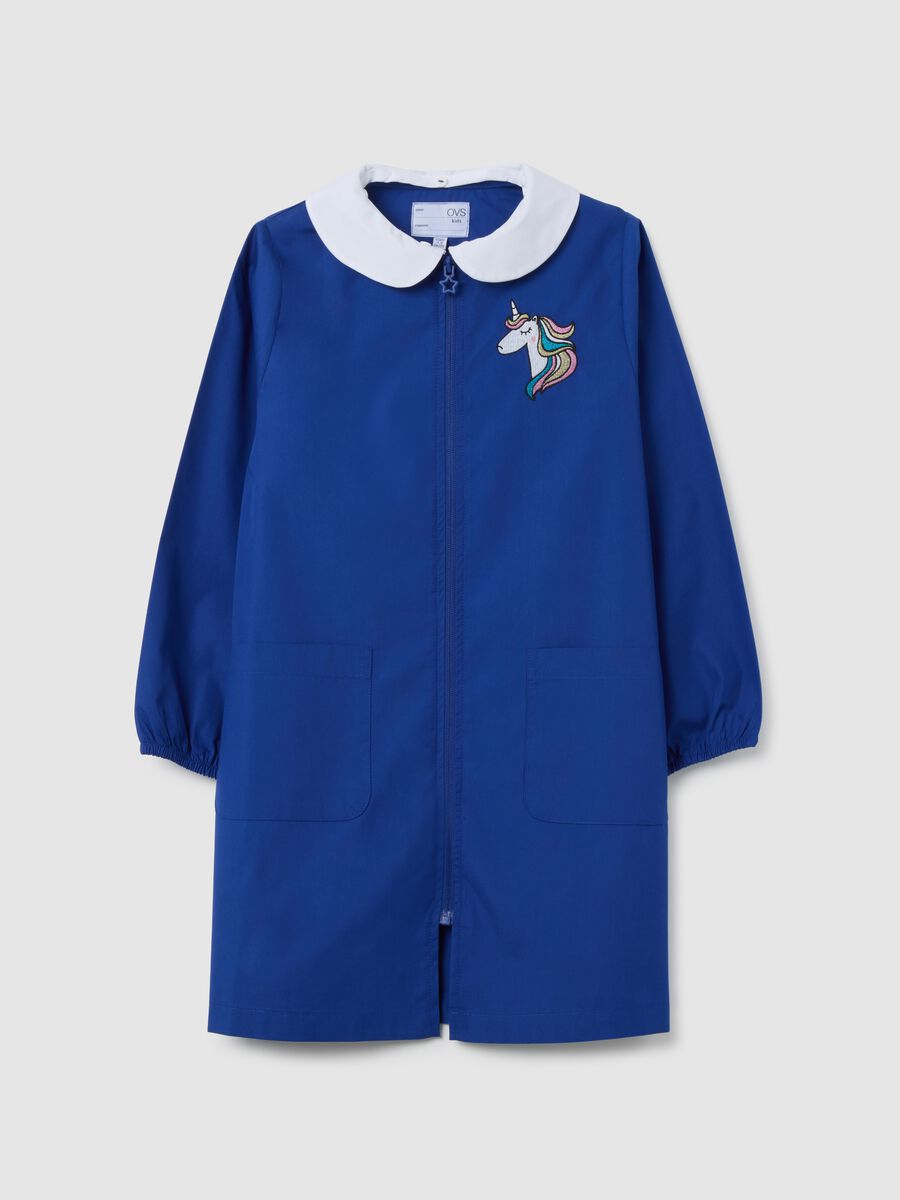 Girls' multicolour cotton-blend school apron with embroidery_0