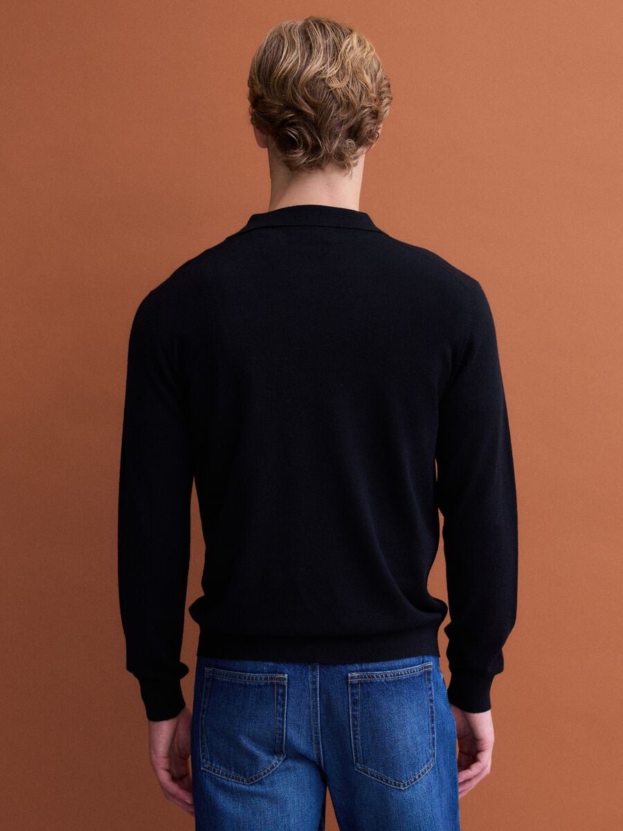 Black pure merino wool polo jumper with polo collar_3