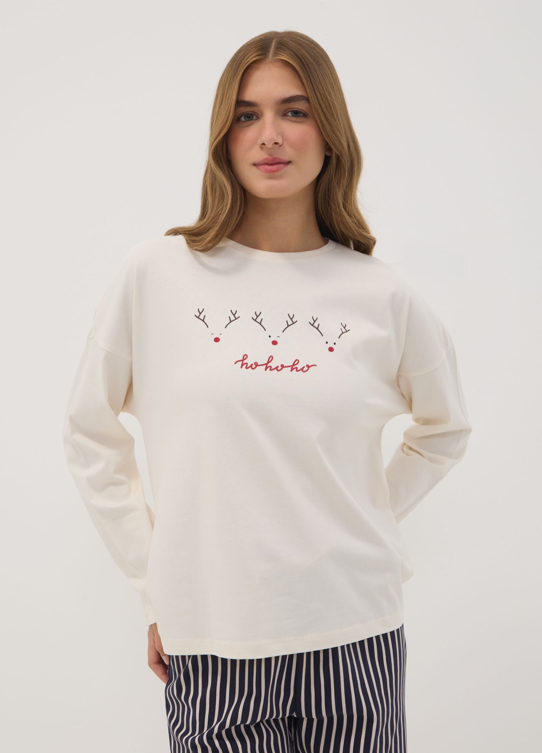 Black organic cotton crew-neck pyjamas