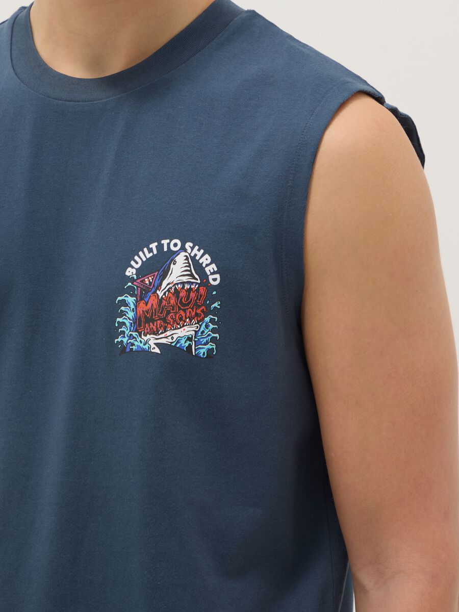 Canotta in puro cotone blu regular fit con stampa_3