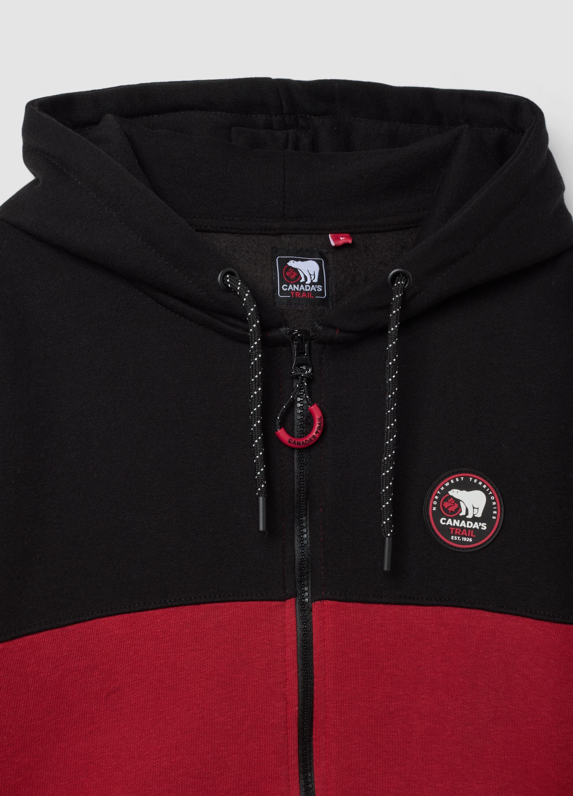Black and Red Cotton-Blend Full-Zip Hoodie