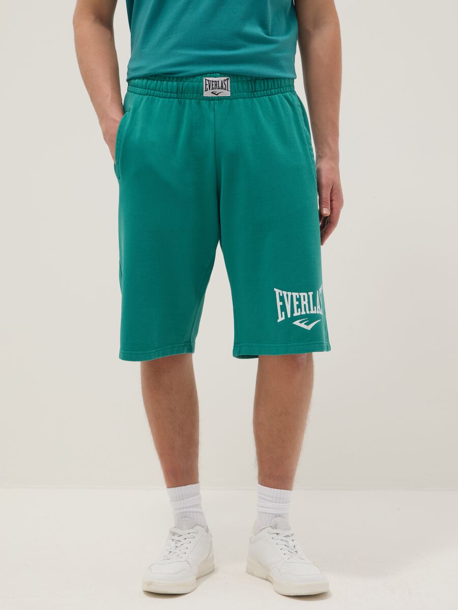 Green Regular Fit Cotton Blend Shorts with Everlast Logo_1