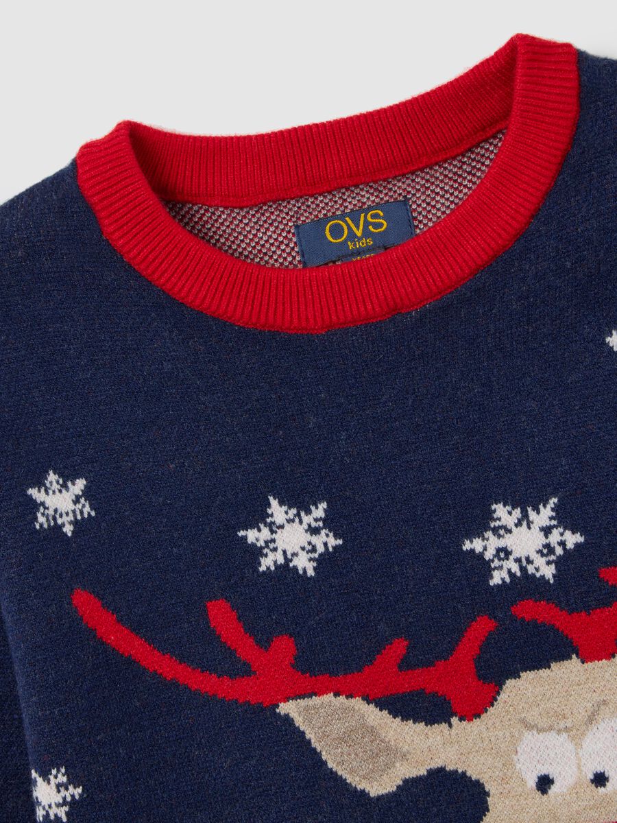Kid's Regular Fit Multicolour Striped Christmas Sweater_2