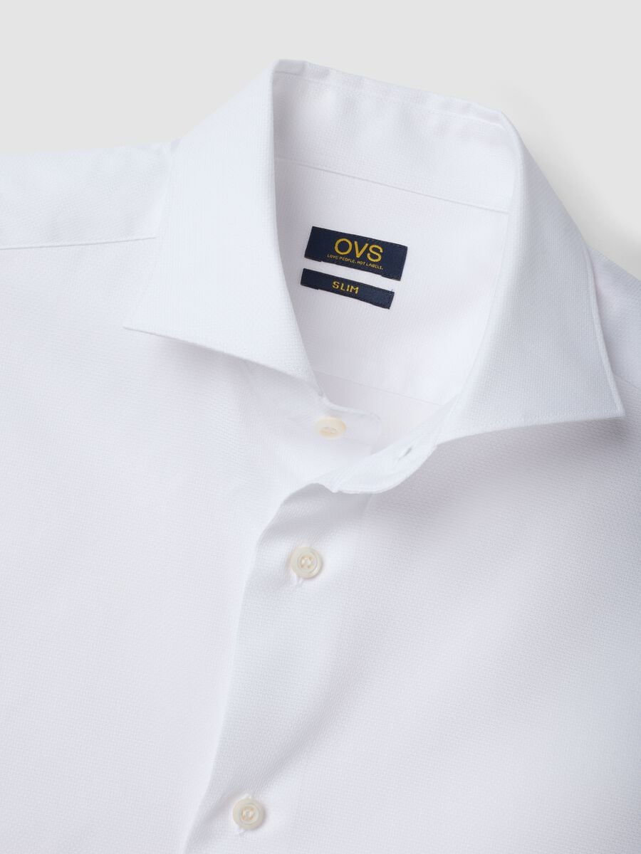 Camicia bianca in puro compact cotton con collo francese slim fit_2