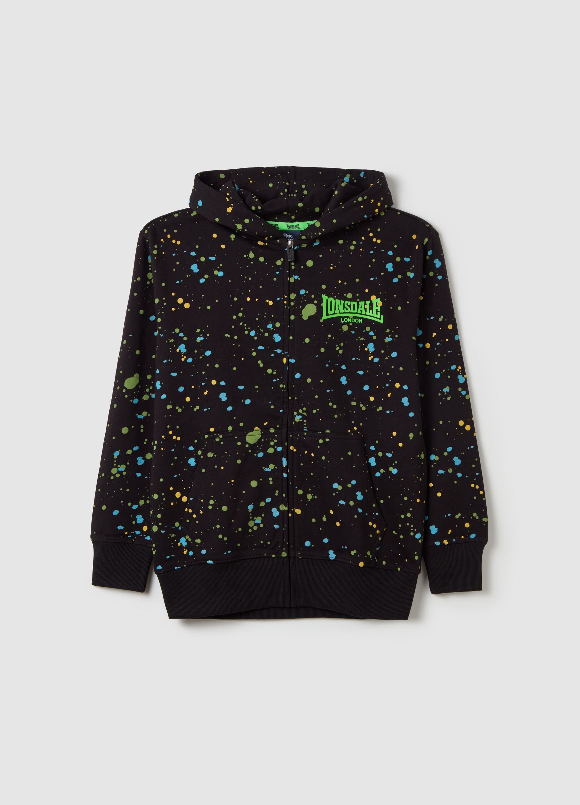French terry full-zip sweatshirt with paint splashes print