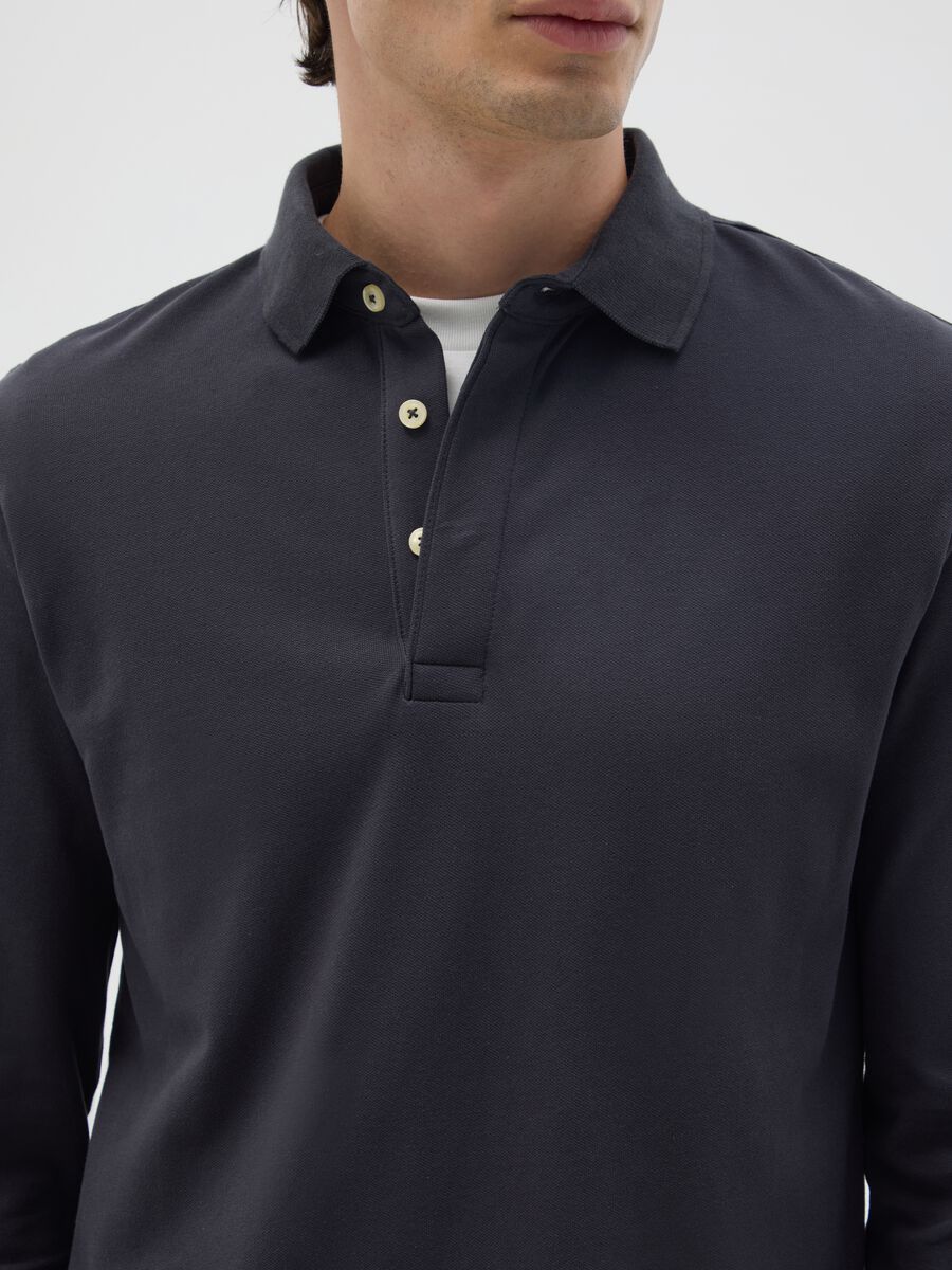 Polo in cotone elasticizzato nero regular fit_3