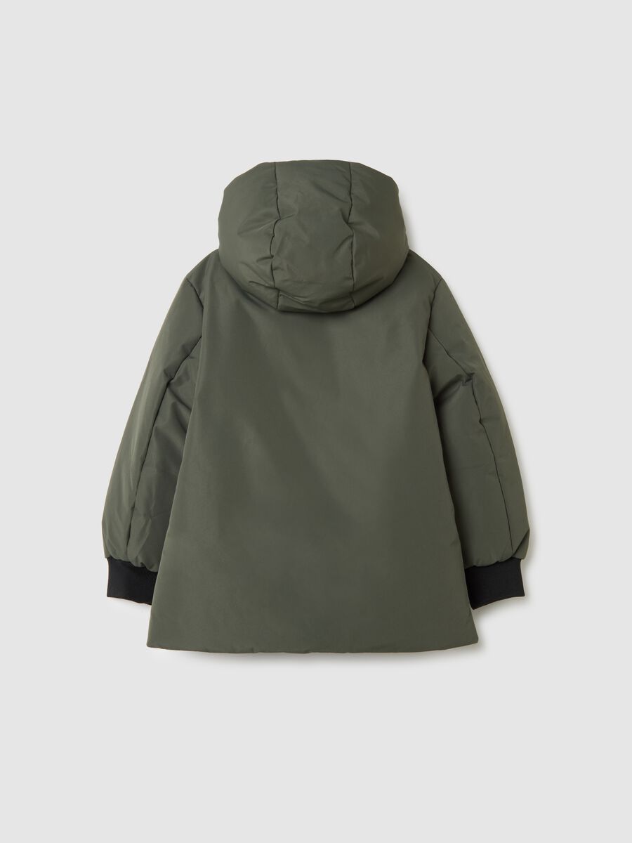 Green regular fit children's jacket with hood_1