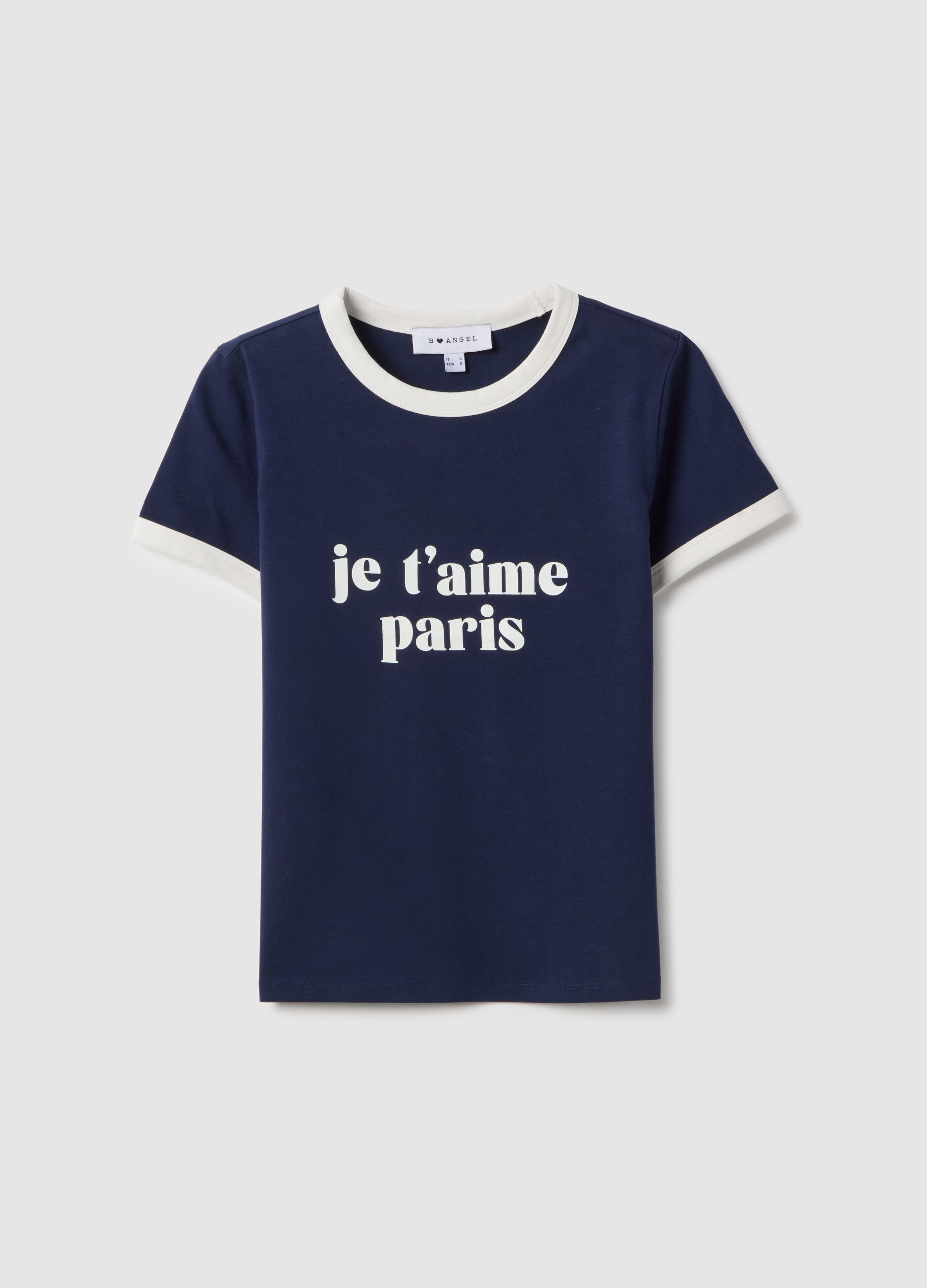 Regular fit blue stretch cotton T-shirt with print