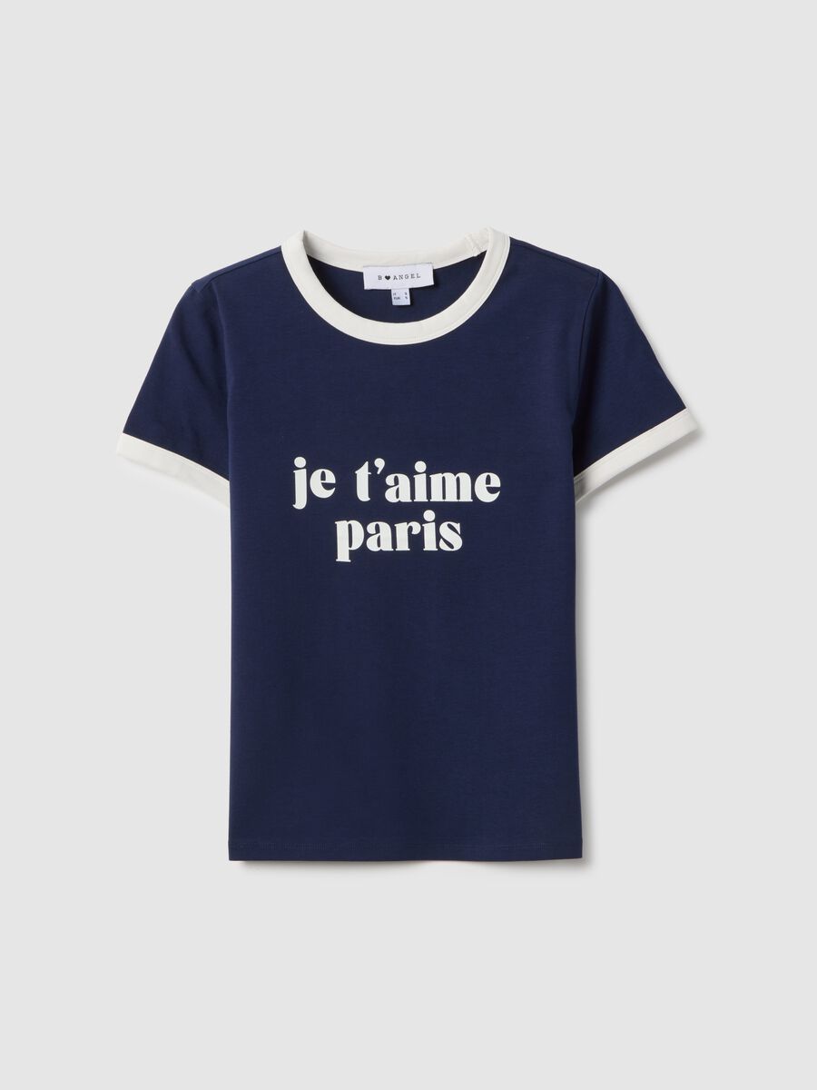 Regular fit blue stretch cotton T-shirt with print_0