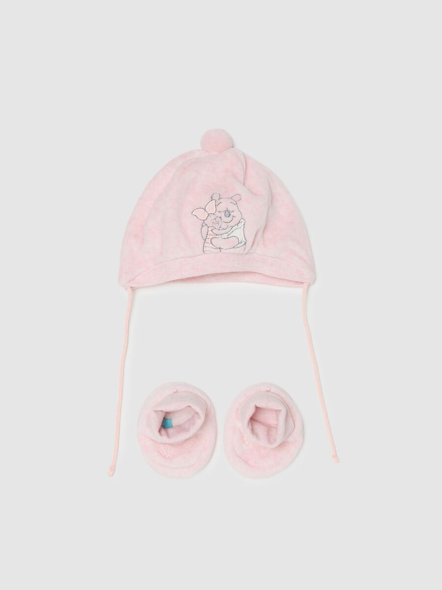 Pink hat and booties set in pure cotton regular fit with embroidery_0