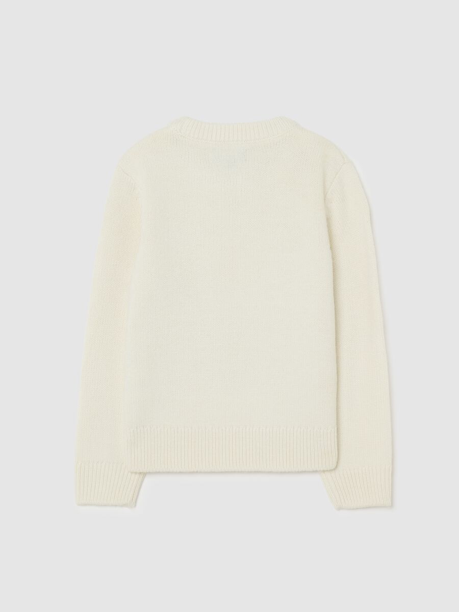 Maglione bianco da bambina regular fit con decori glitterati_1