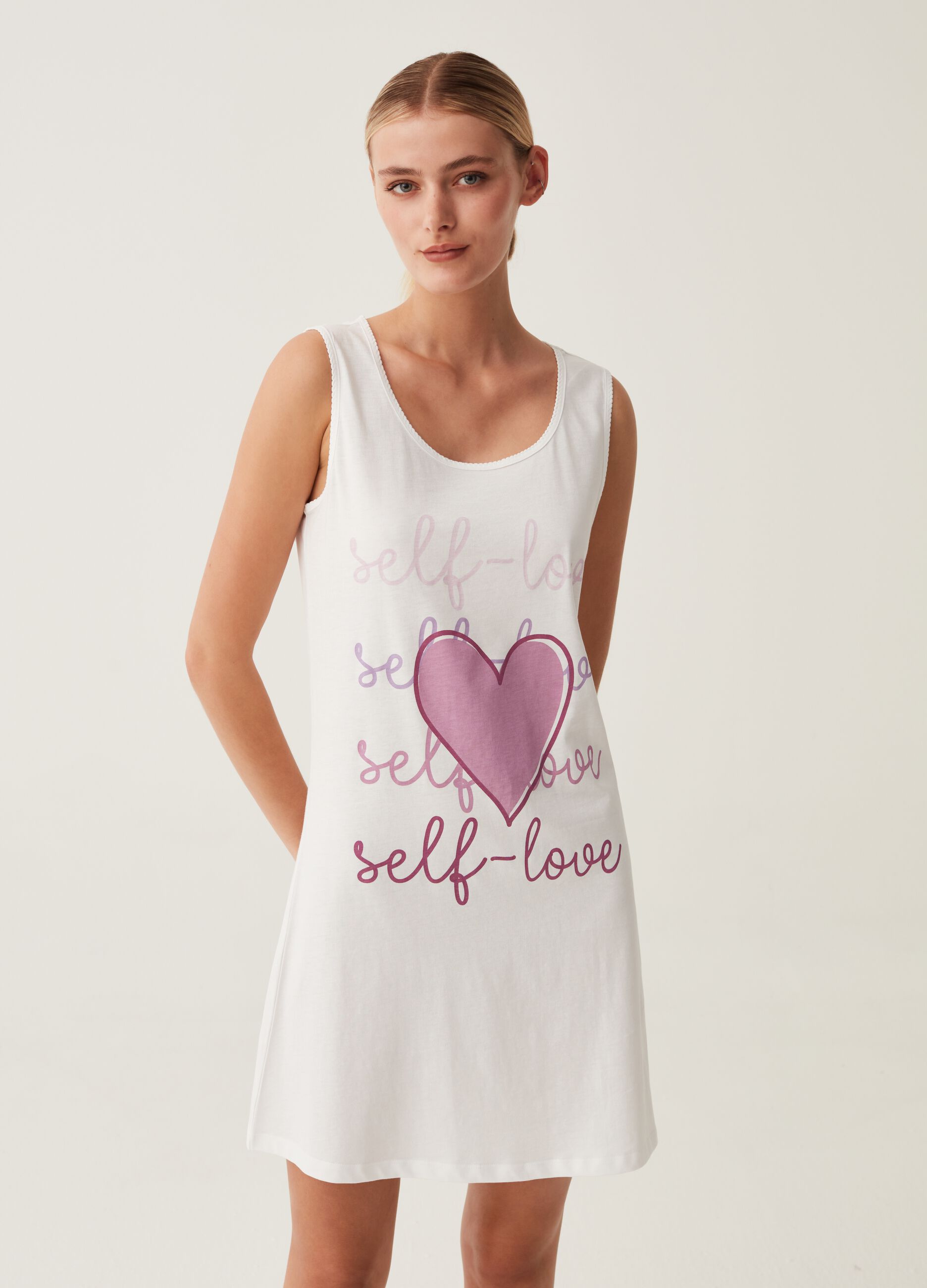 Camicia da notte corta con stampa cuore_0