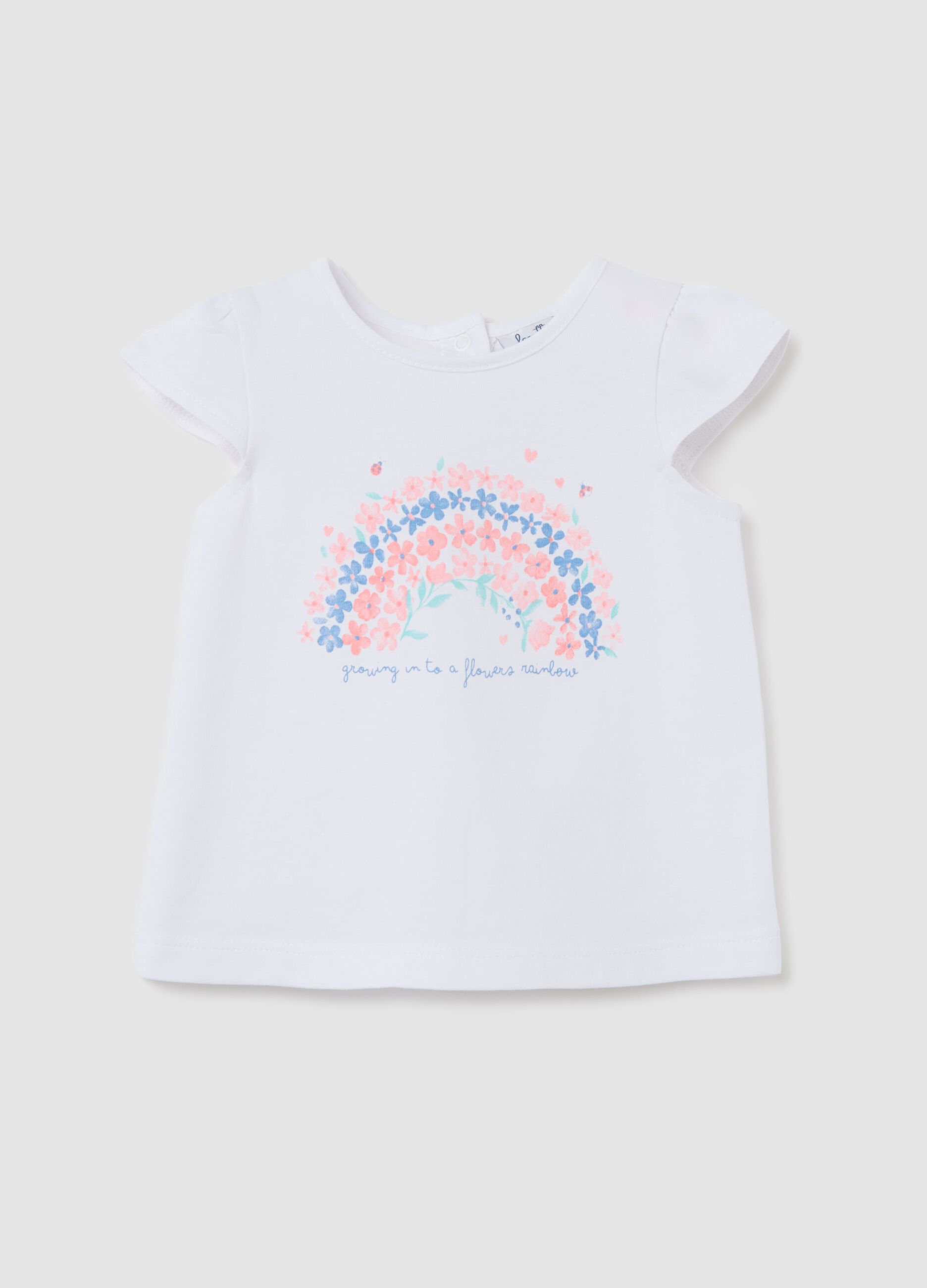 White cotton T-shirt with small flowers print