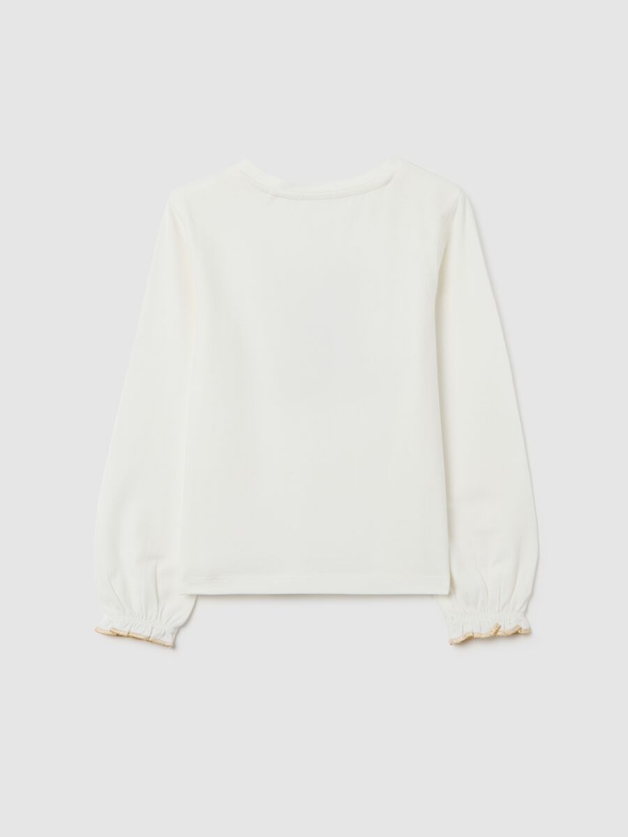 White stretch cotton girl's top with print_1