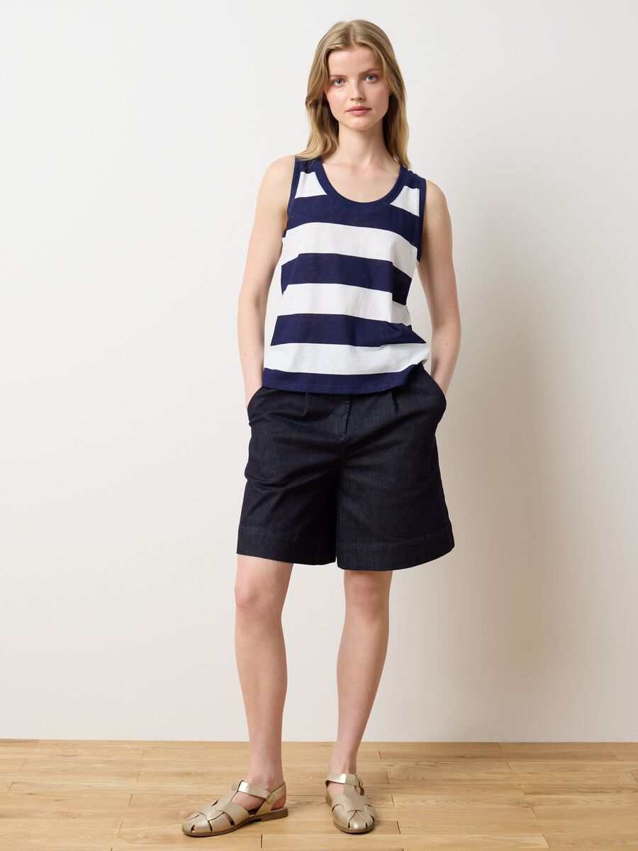 White and blue striped cotton and polyester blend tank top_2
