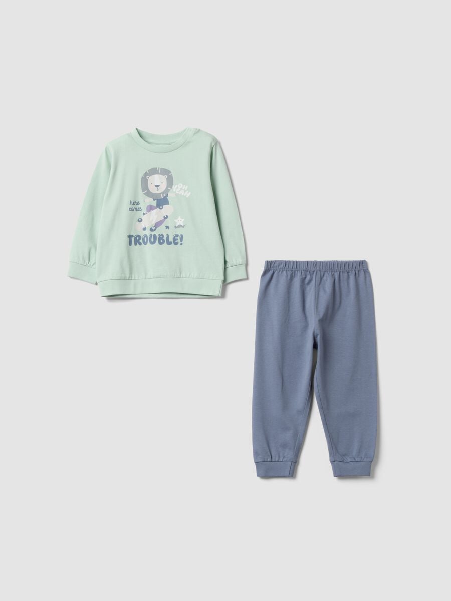 Pigiama lungo verde con stampa in cotone jersey organico per neonato e bimbo_0
