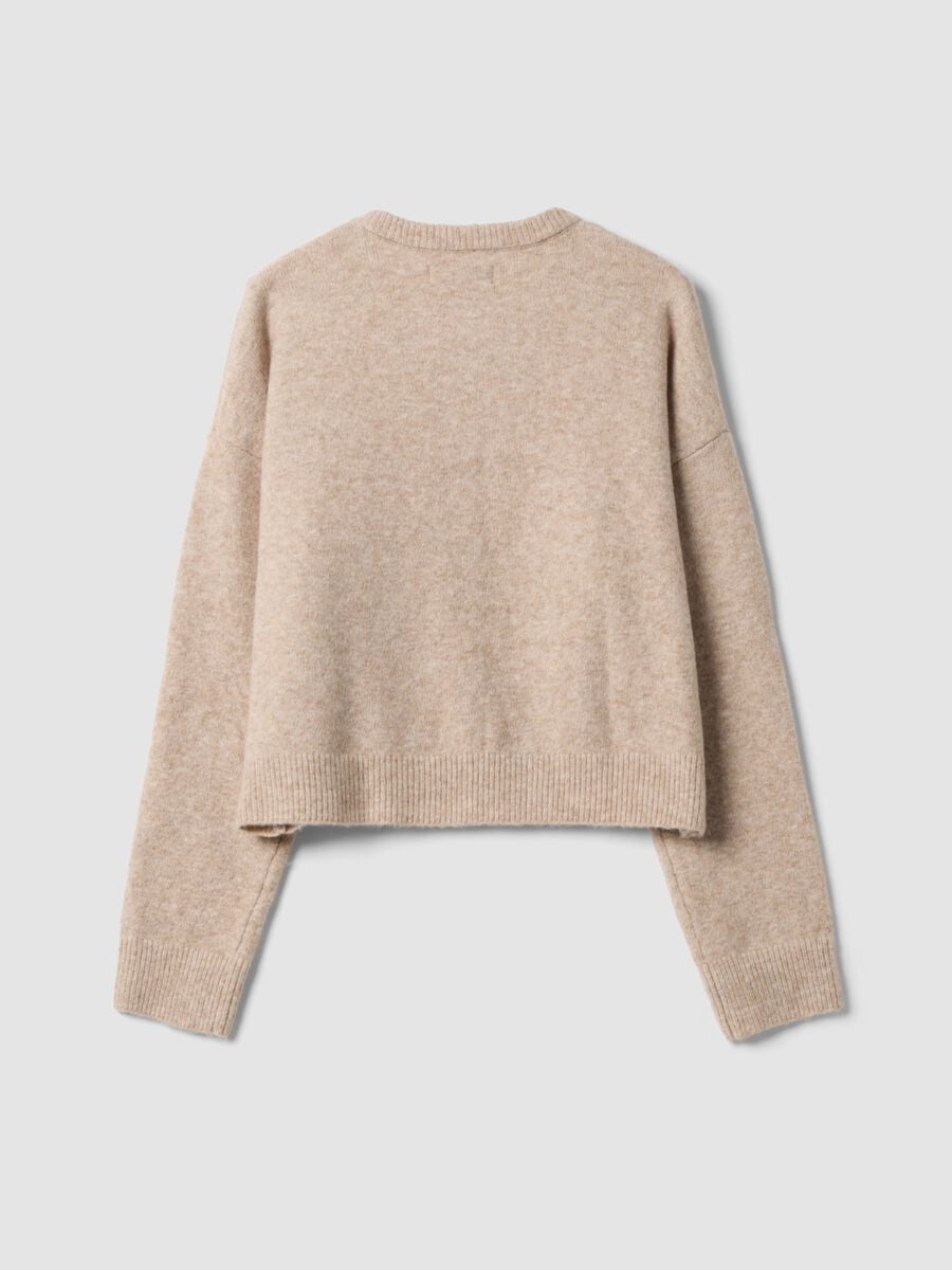 Cardigan beige in tessuto elasticizzato con girocollo over fit_2