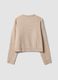 Cardigan beige in tessuto elasticizzato con girocollo over fit_2
