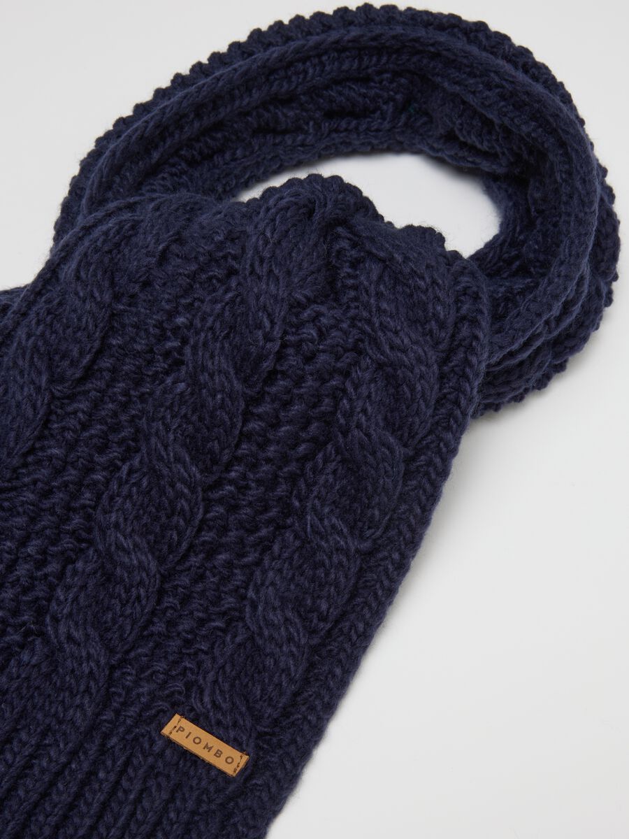 Blue Children's Scarf with Cable Pattern_1