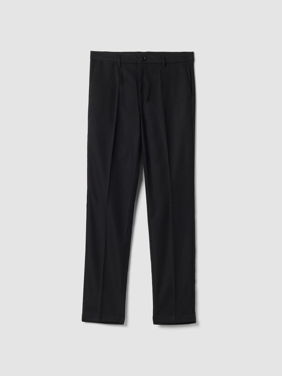 Black slim-fit stretch viscose chino trousers_0