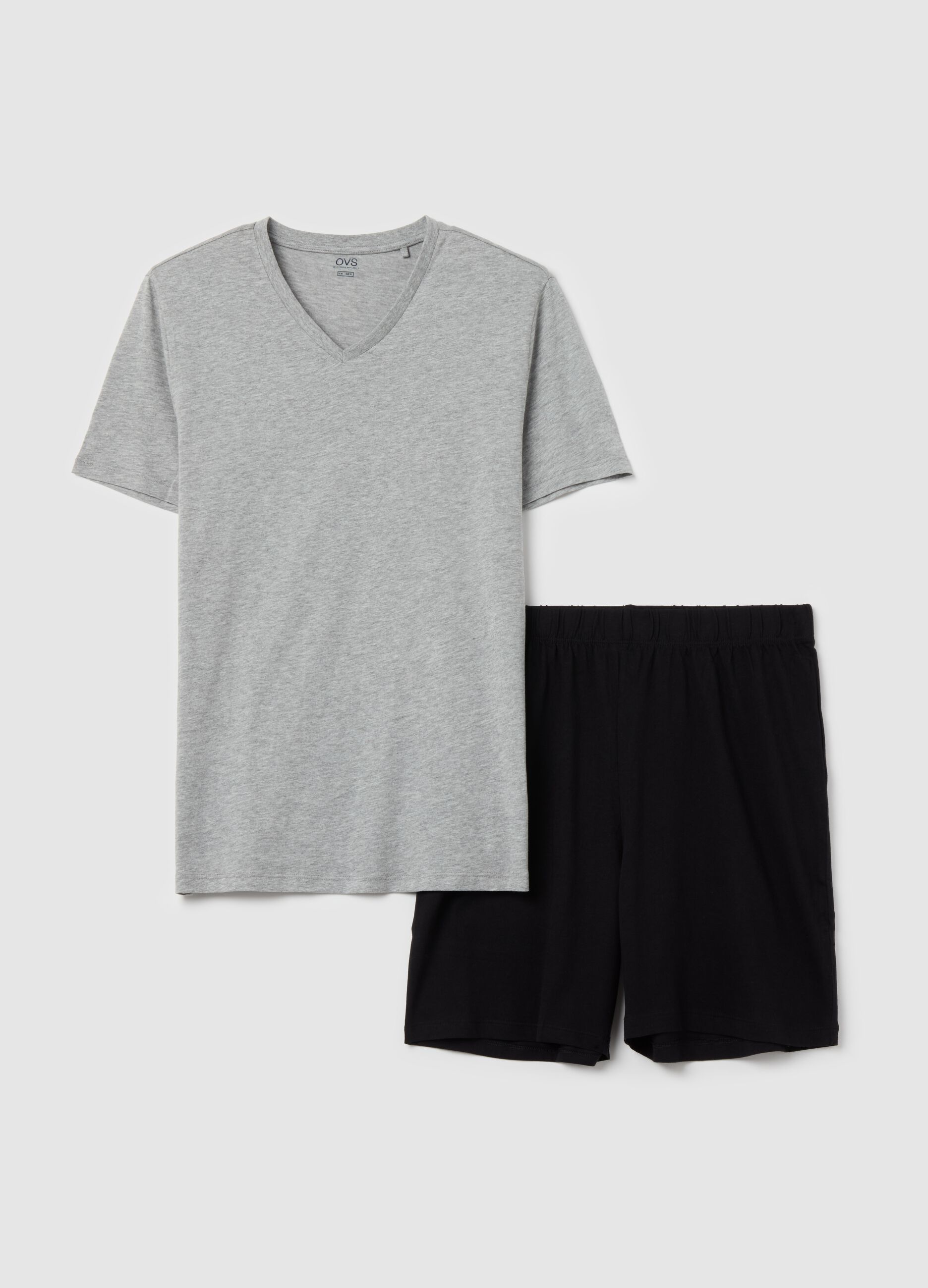 Short cotton pyjamas with V neckline