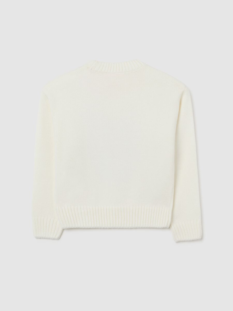 Girls' White Regular Fit Sweater with Rhinestones_1