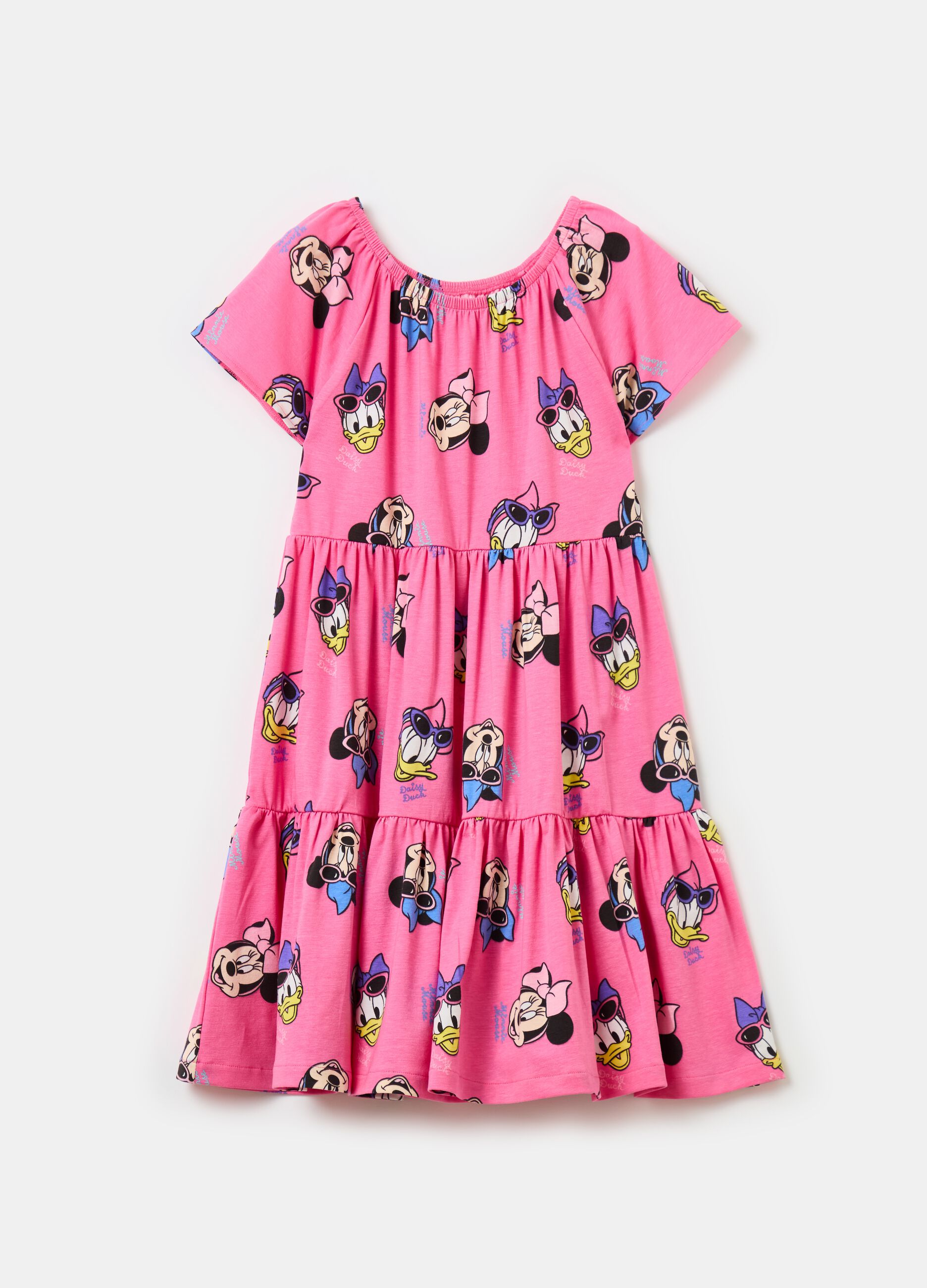 Tiered dress with Minnie Mouse and Daisy Duck print