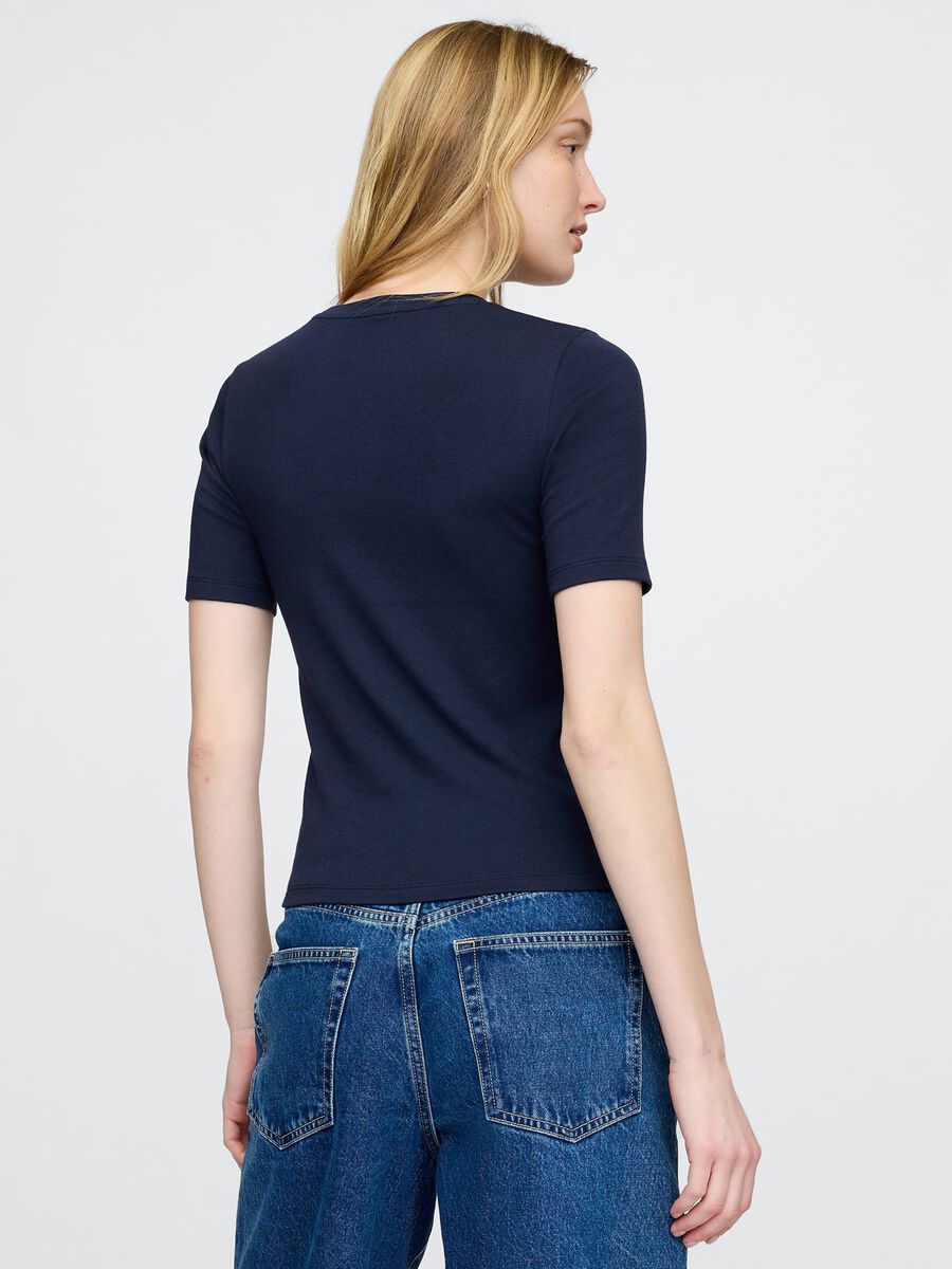 Dark blue cropped short sleeve T-shirt_2