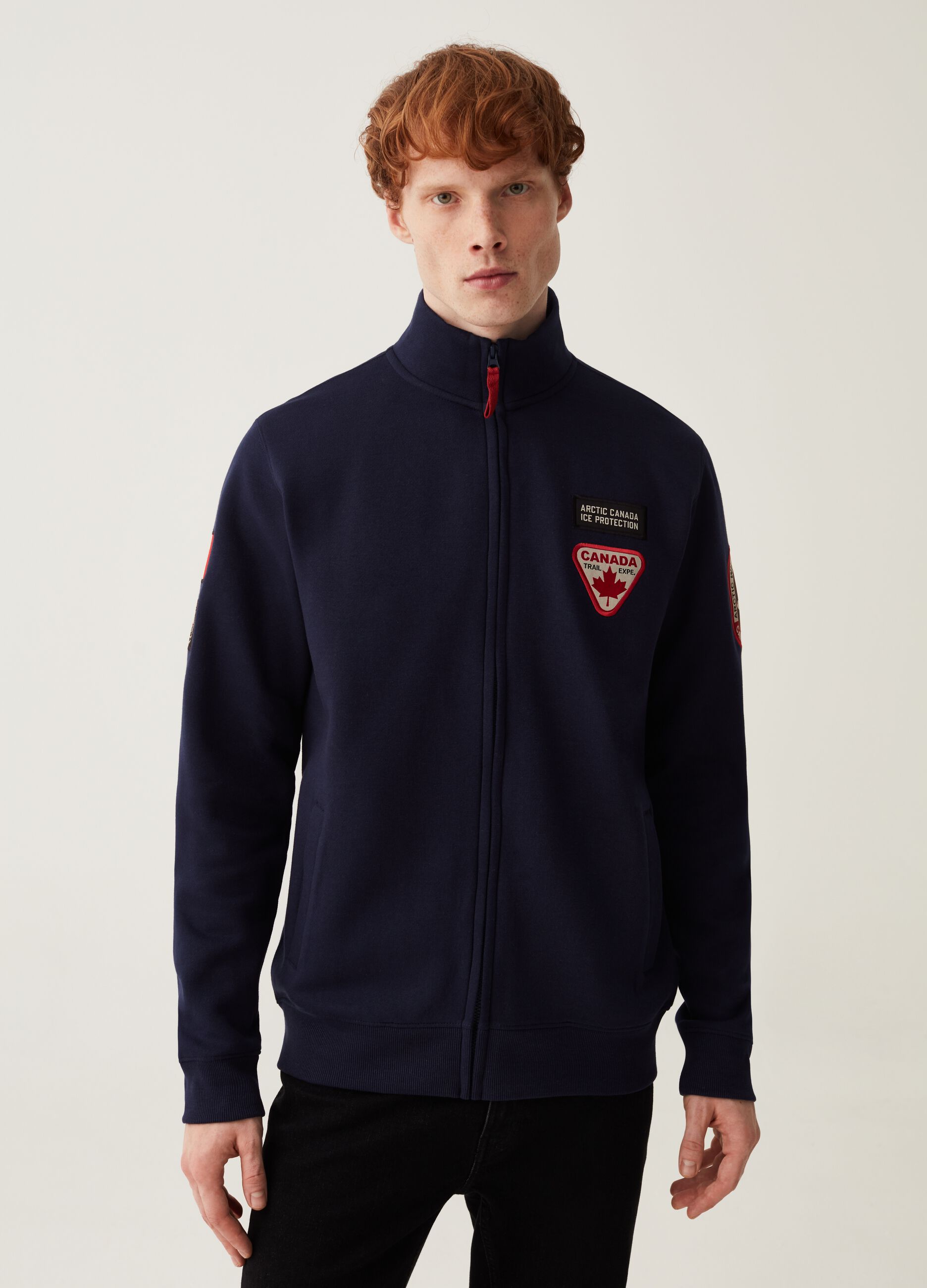 Full-zip in felpa a collo alto con patch_0