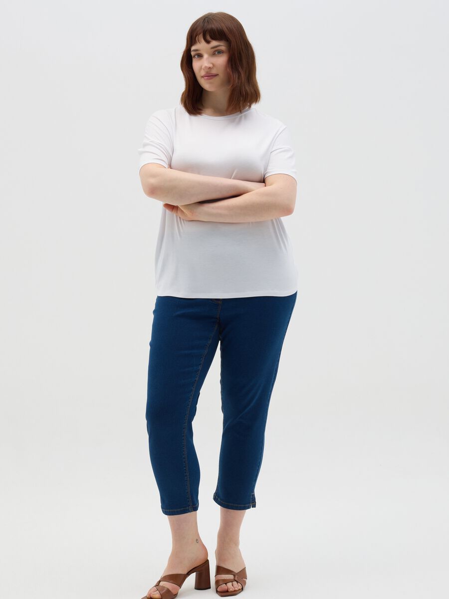 Curvy white regular-fit T-shirt in stretch viscose_1