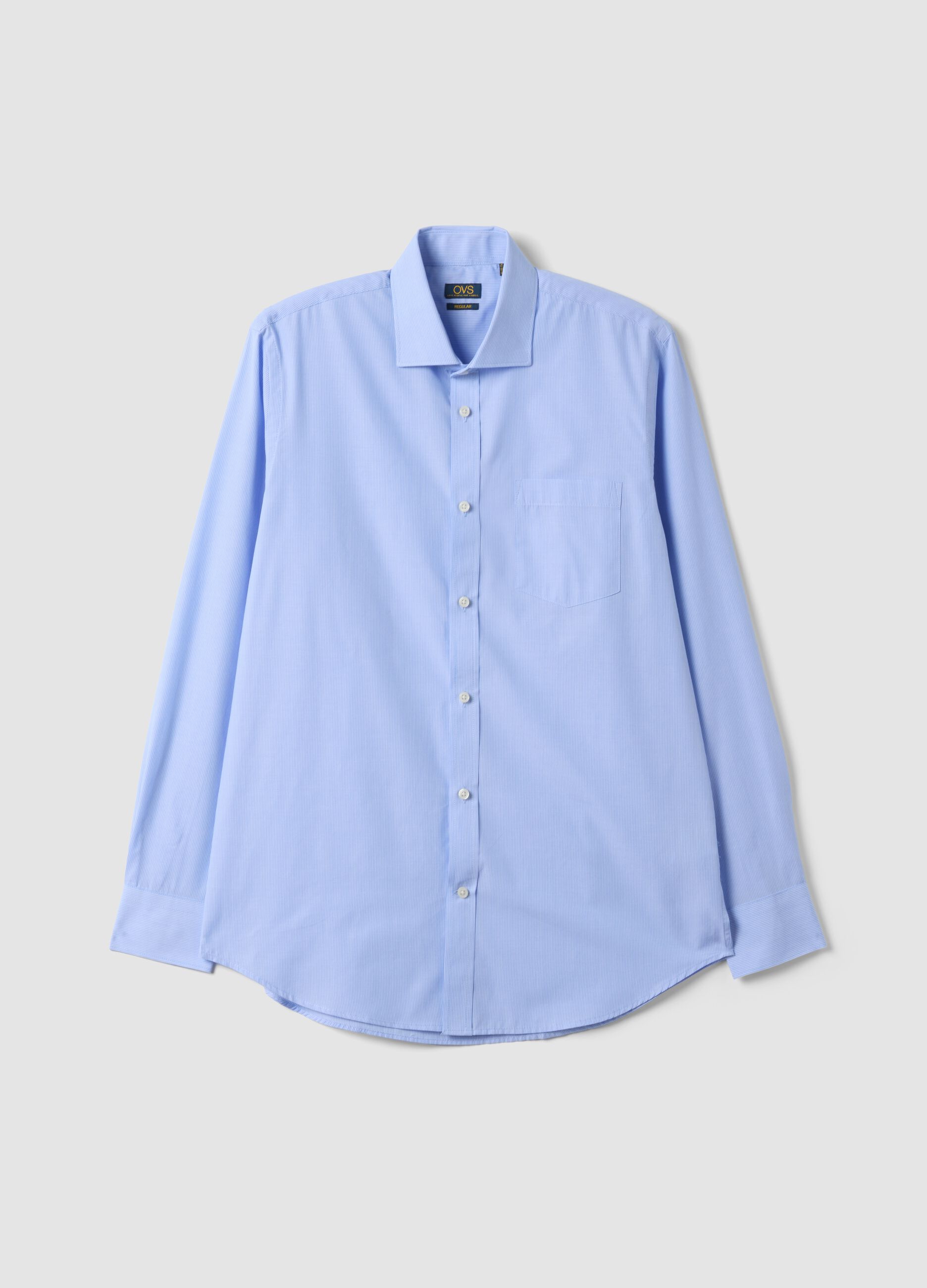 Camicia azzurra in misto cotone a righe sottili easy iron regular fit