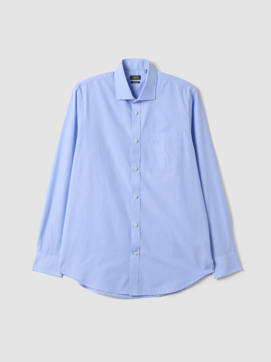 Camicia azzurra in misto cotone a righe sottili easy iron regular fit_4