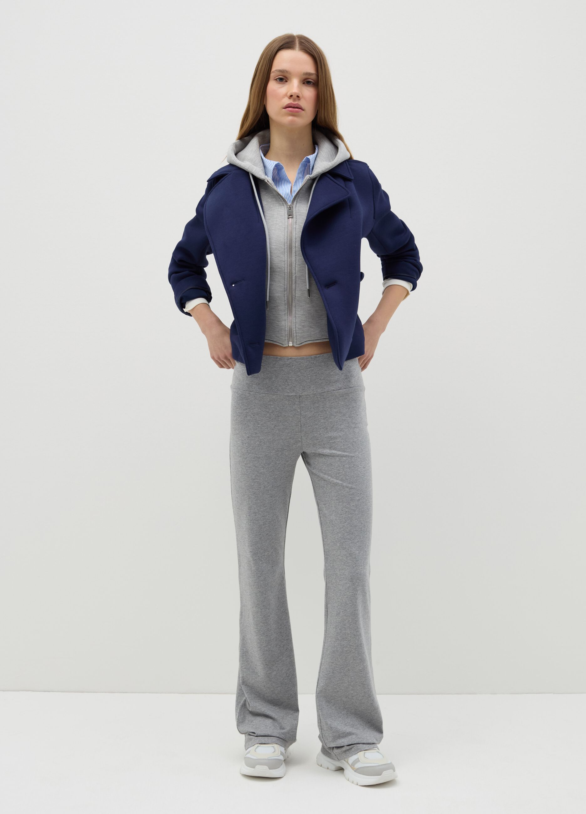 Short blue double-breasted peacoat jacket