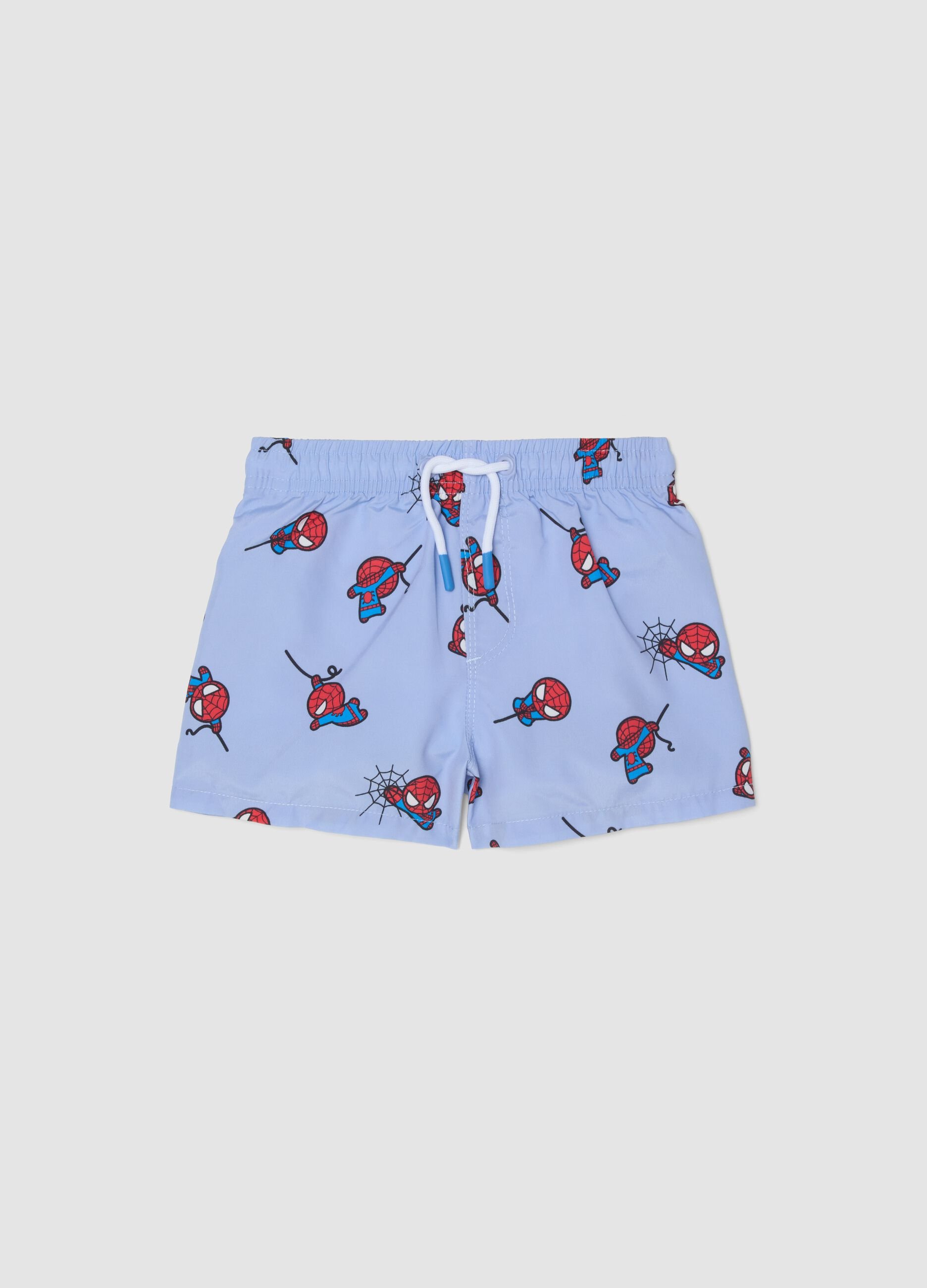 Blue swim shorts with Spidey print