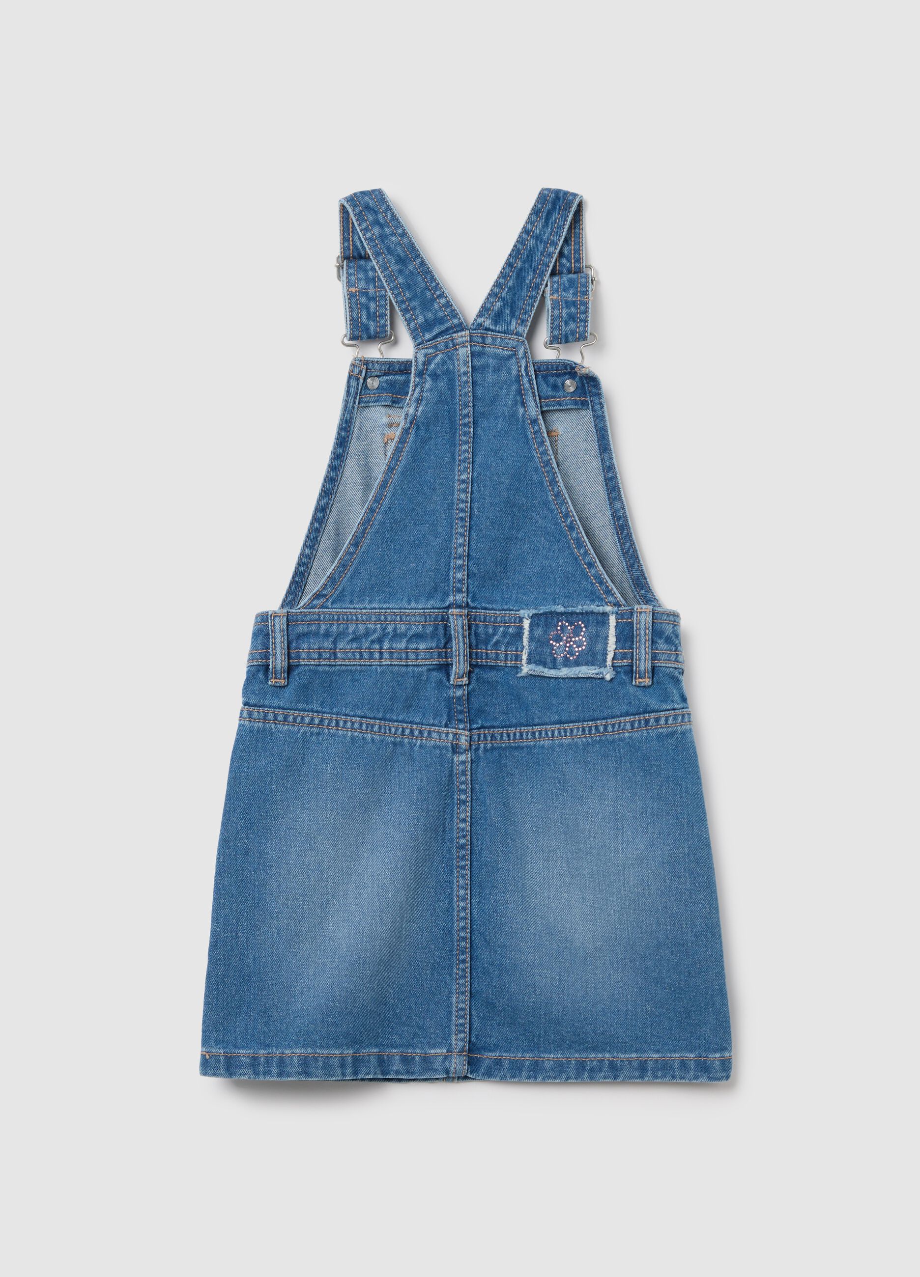 Denim pinafore with "Love" patch and diamantés