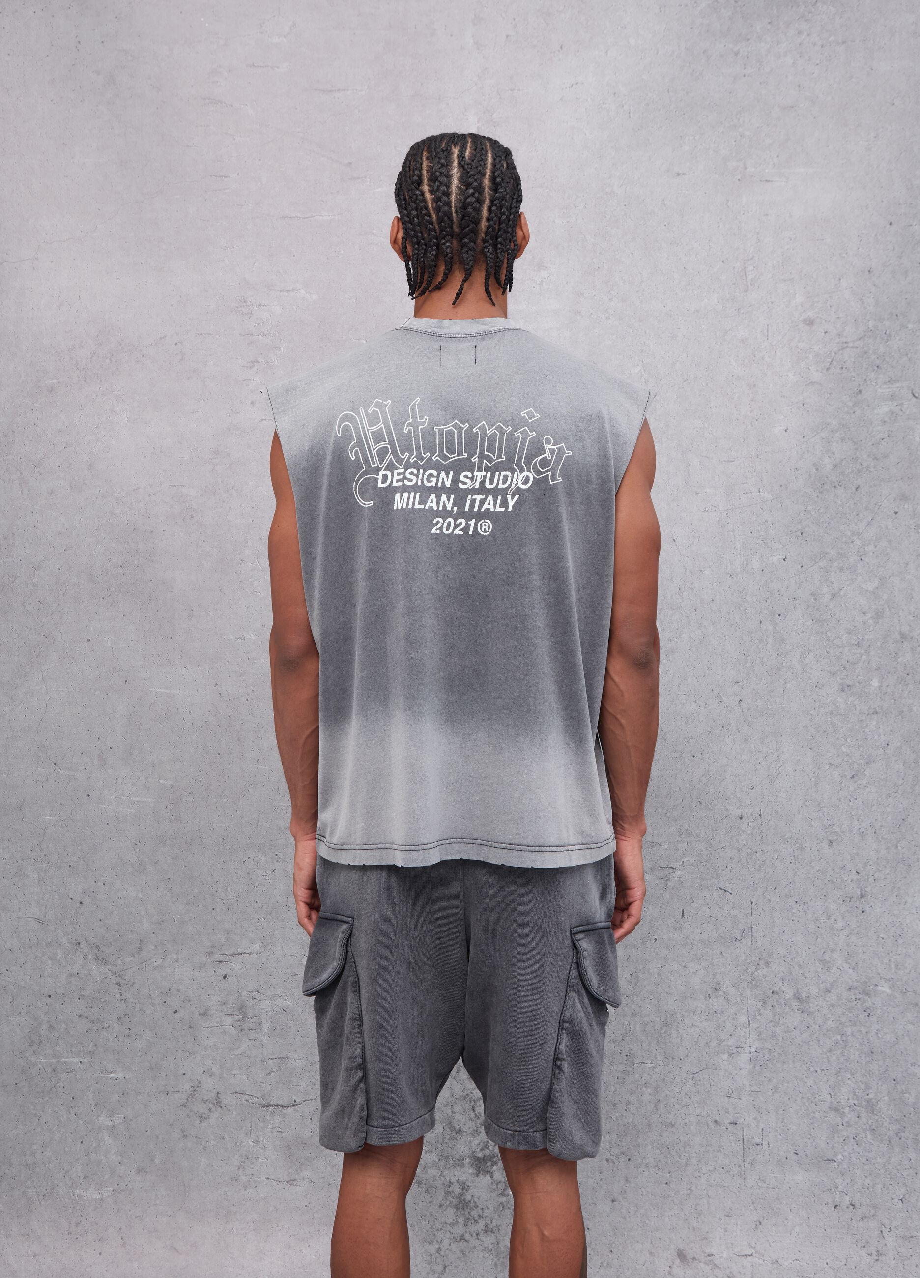 Sunfaded Distressed Tank Top Vintage Grey