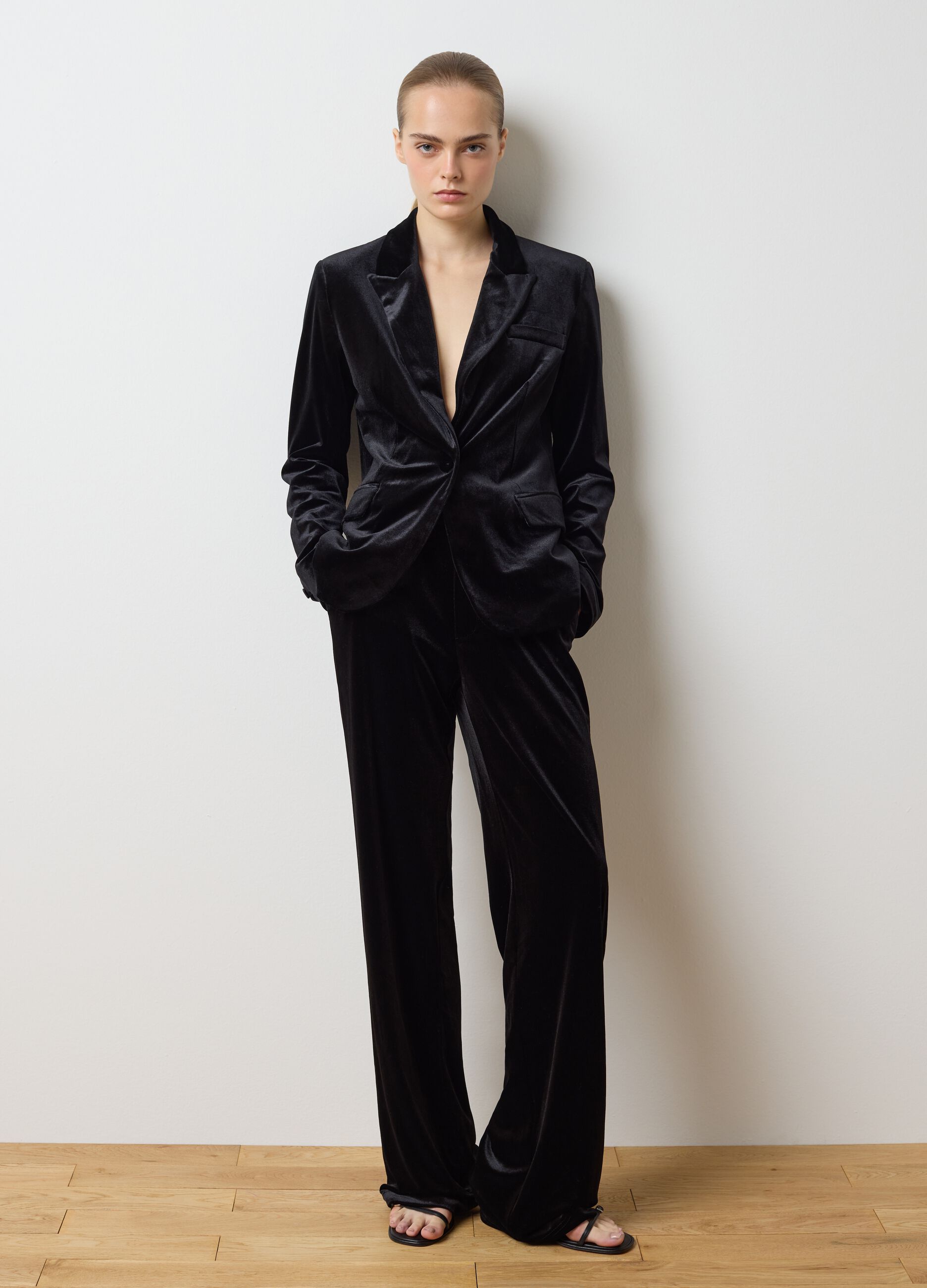 Black Velvet Flare Fit Trousers
