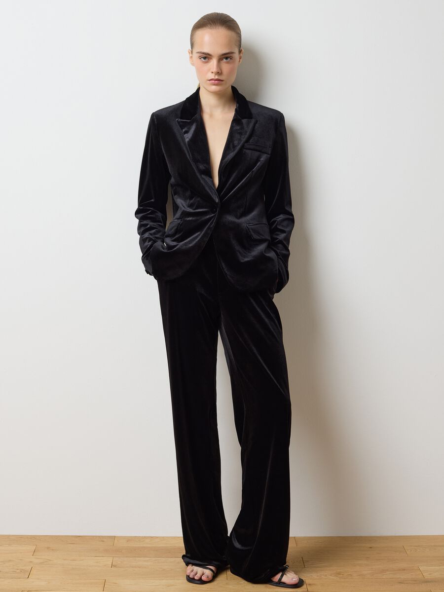 Pantaloni in velluto nero flare fit_0