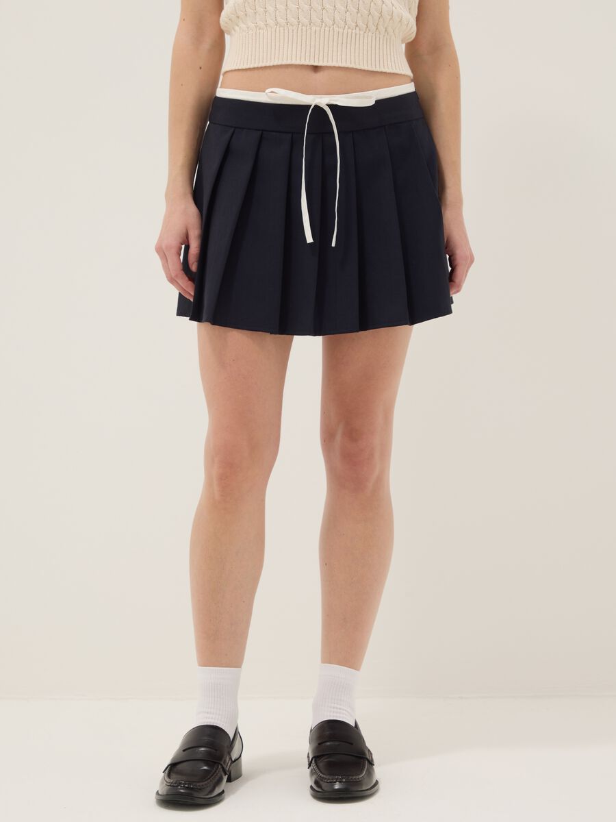 Gonna in misto viscosa blu regular fit con vita strutturata_1