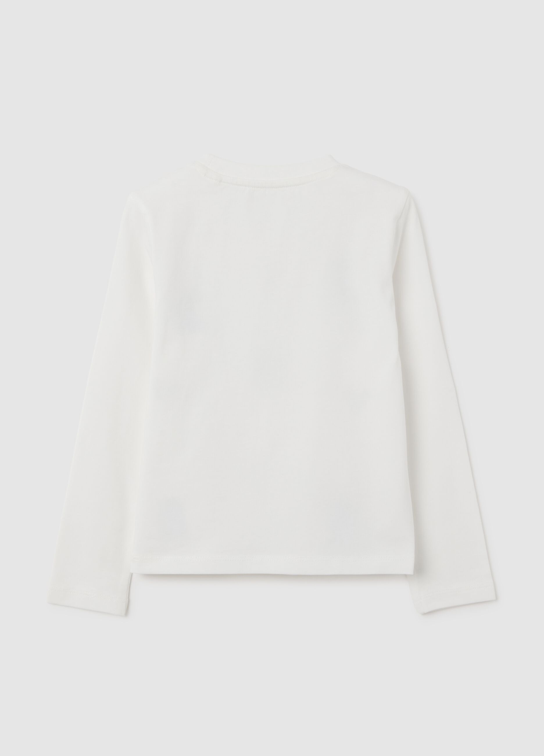 Maglia da bambina in cotone elasticizzato bianca regular fit con stampa Stitch