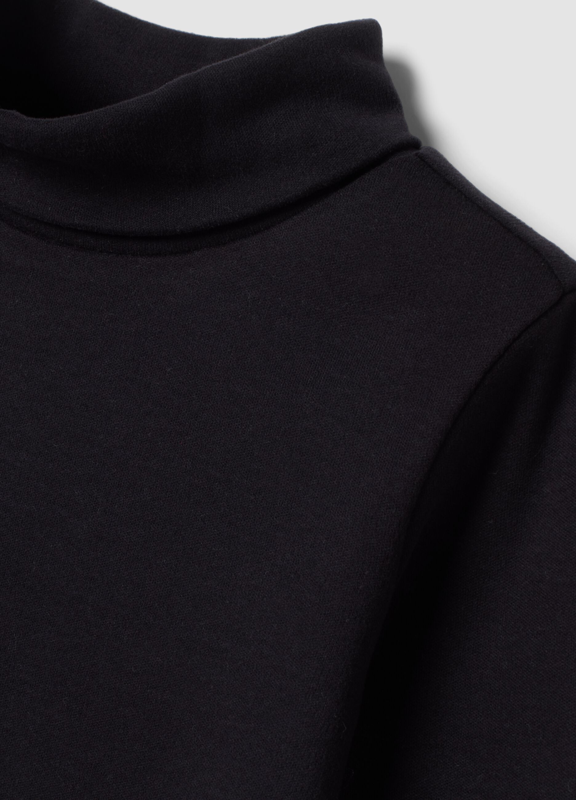 Black cotton roll-neck long-sleeve T-shirt, regular fit