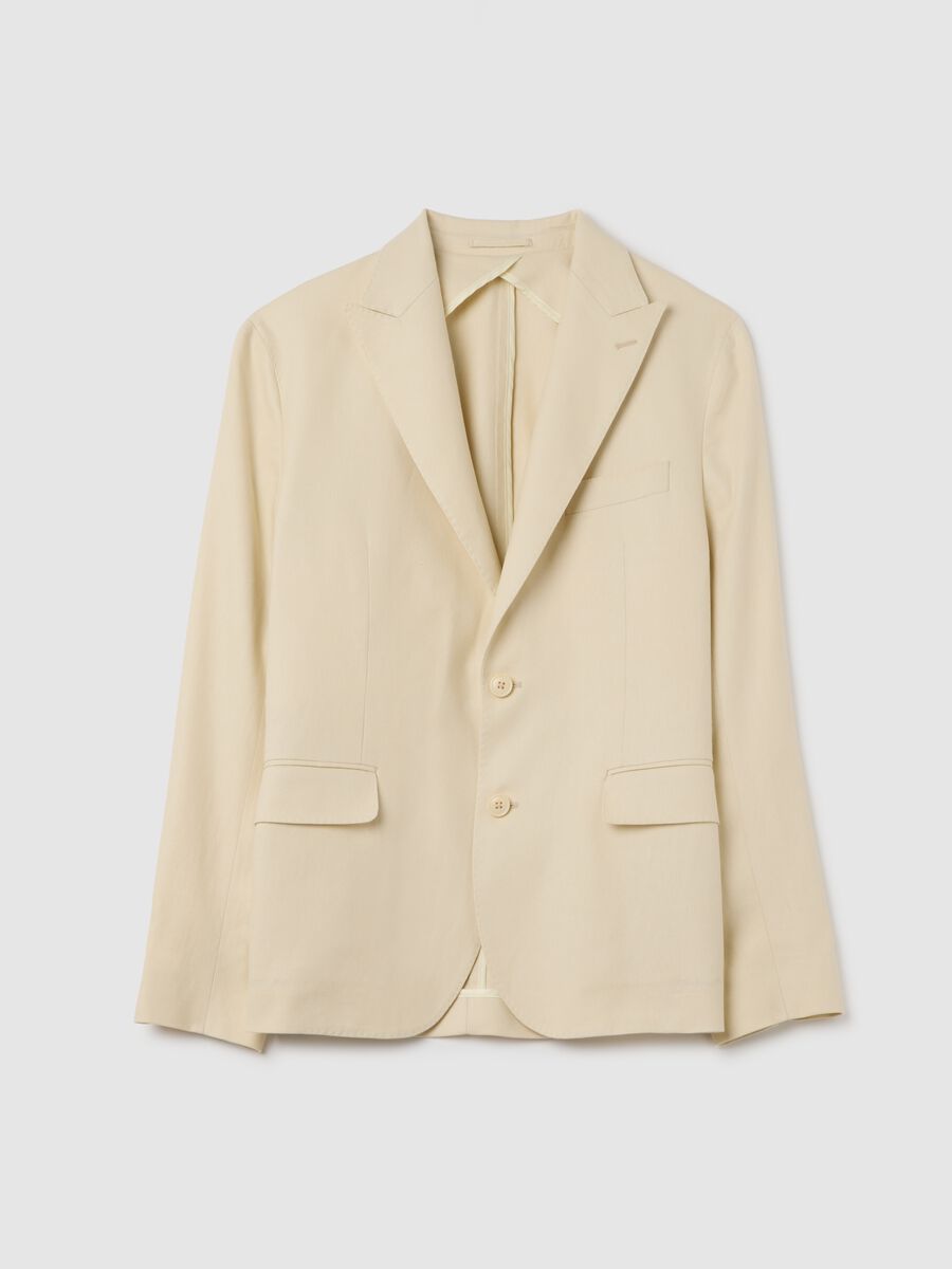 Men's Beige Slim Fit Linen Blend Blazer with Buttons_4