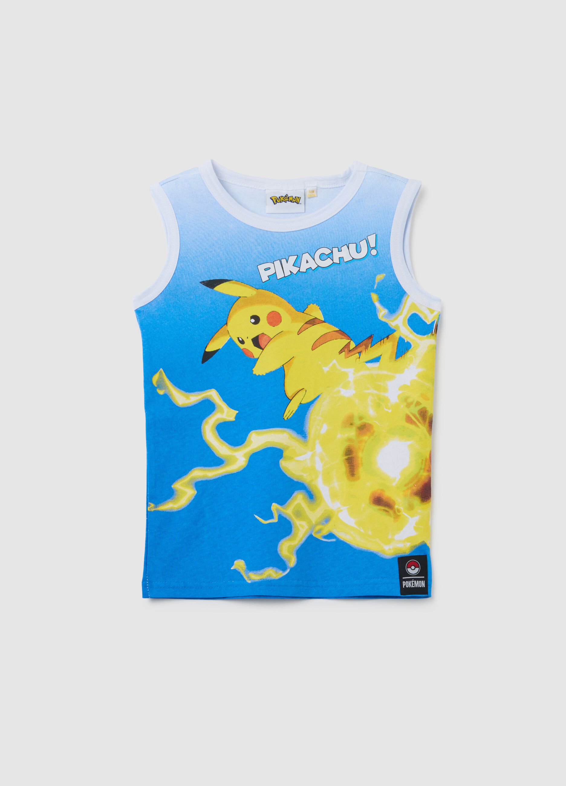 Canottiera da bambino in puro cotone multicolor regular fit con stampa Pikachu