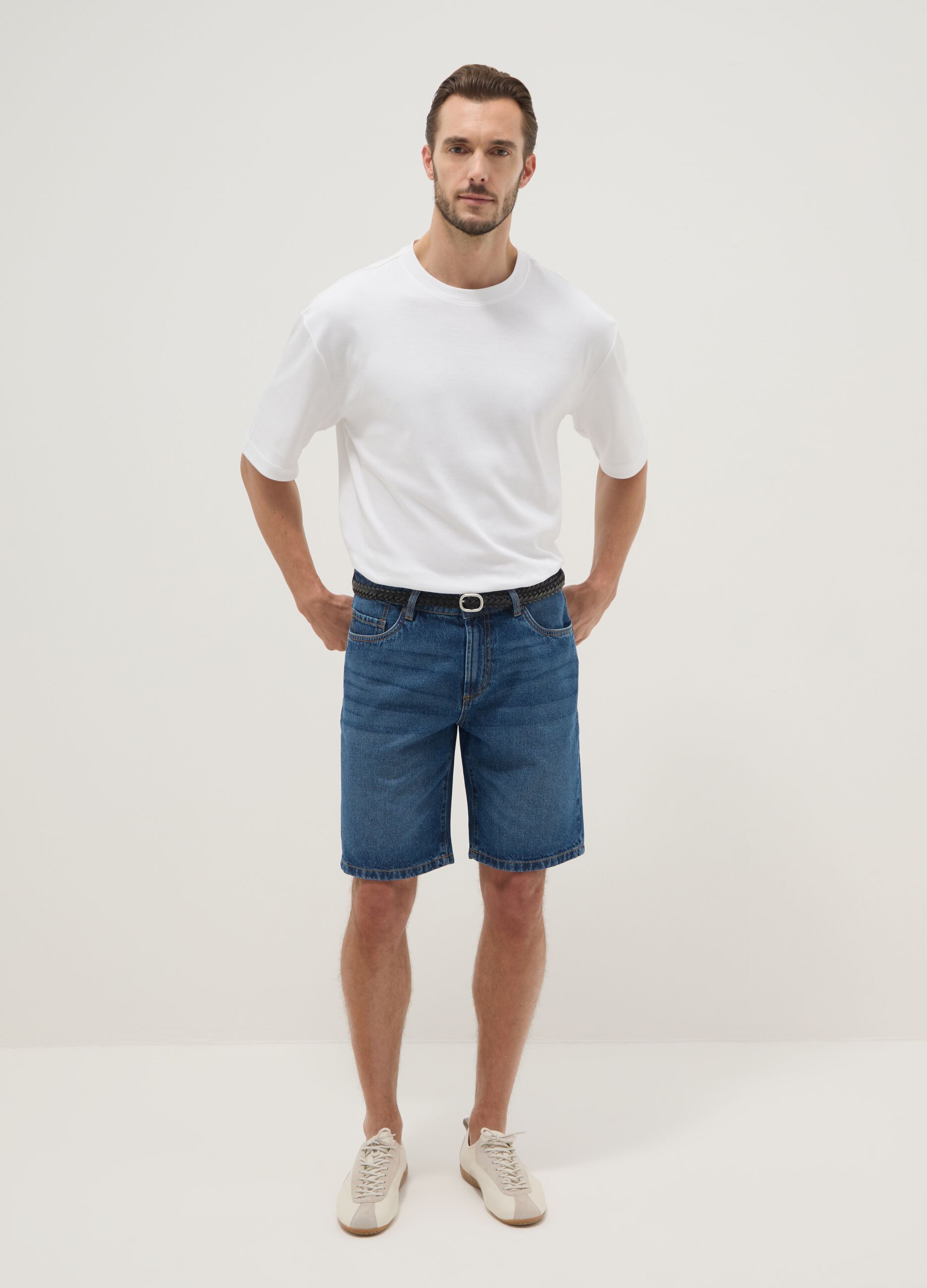 Blue denim Bermuda shorts in pure cotton, regular fit