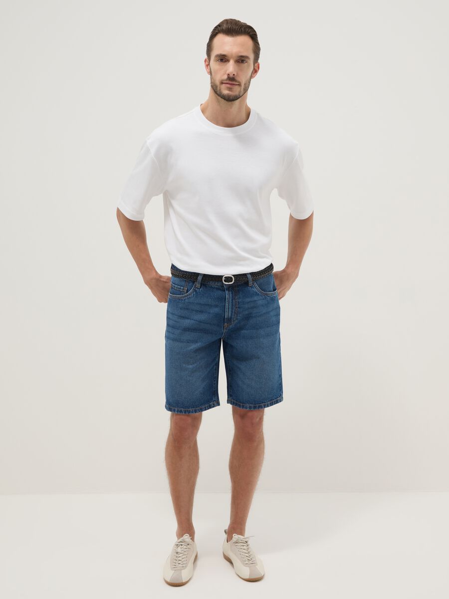 Blue denim Bermuda shorts in pure cotton, regular fit_0