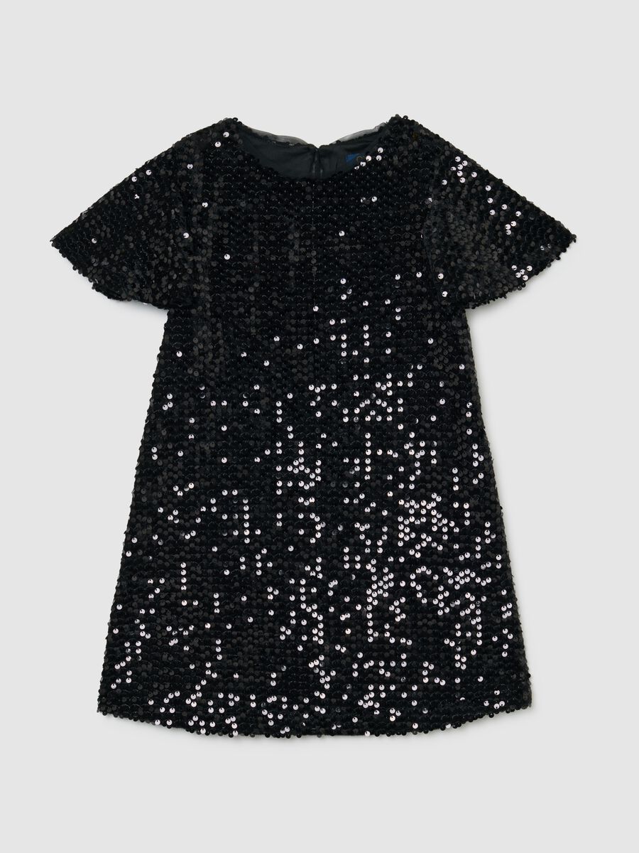 Girls' black velvet regular fit dress with sequins_0