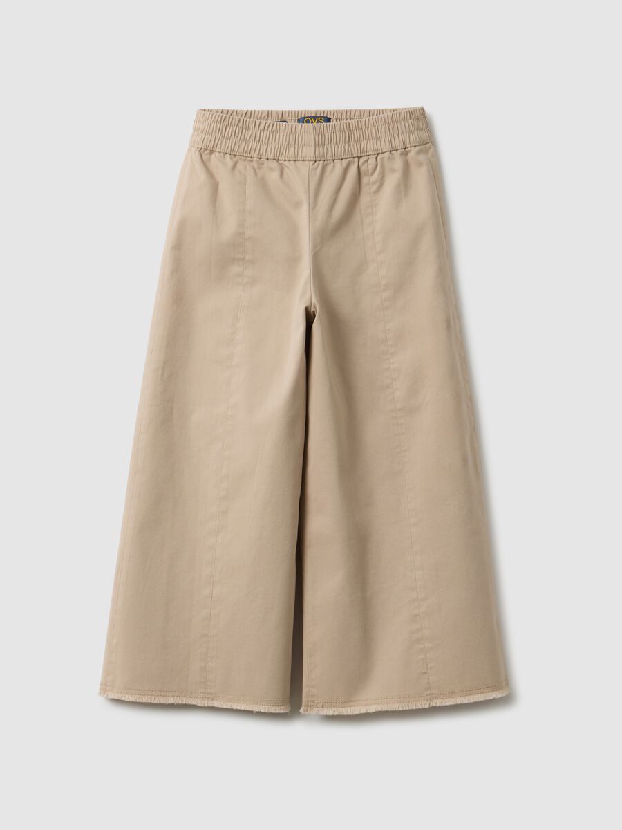 Girls' regular fit beige cotton culotte trousers_0