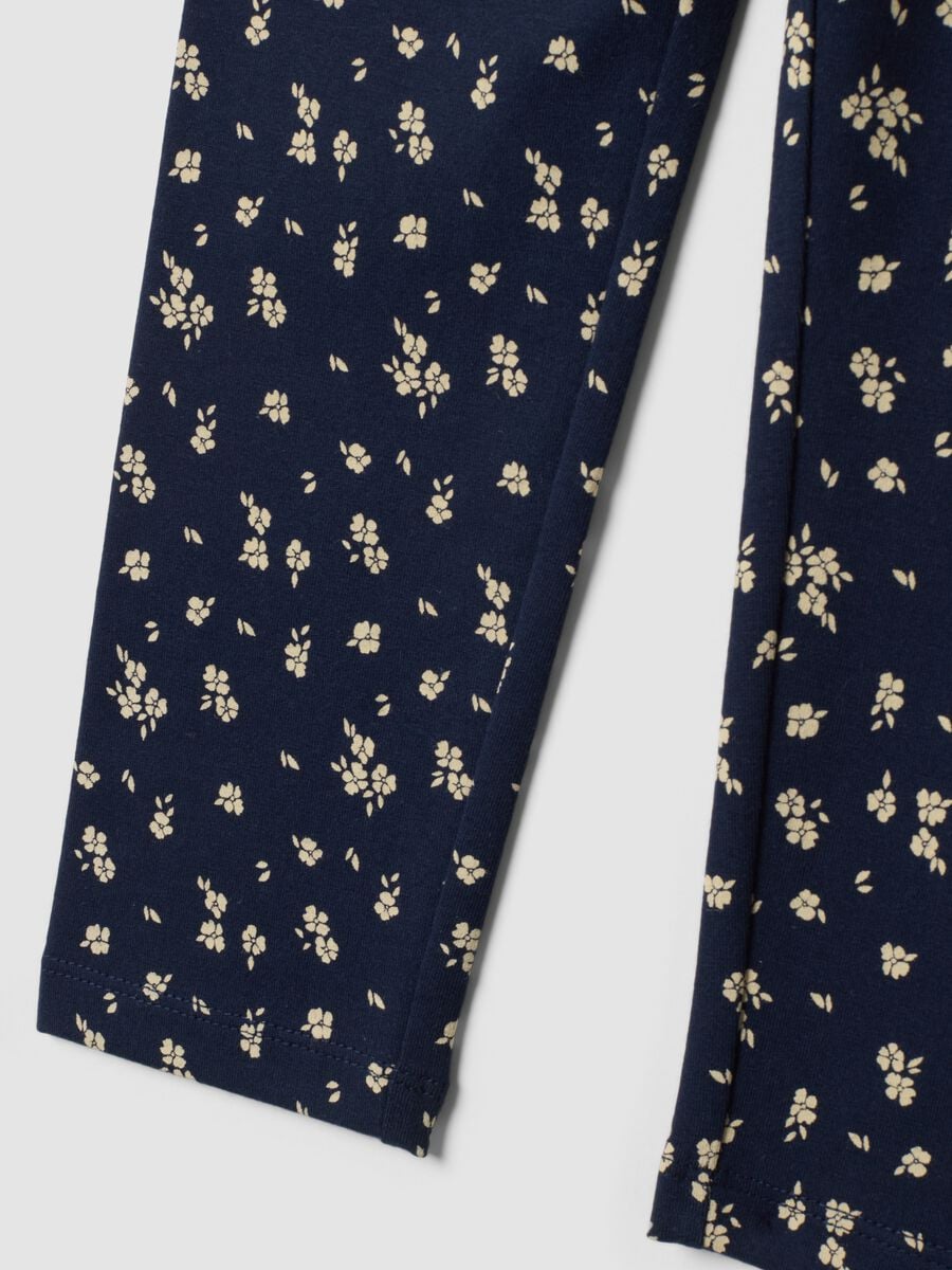 Leggings blu in cotone organico elasticizzato a fiori_3