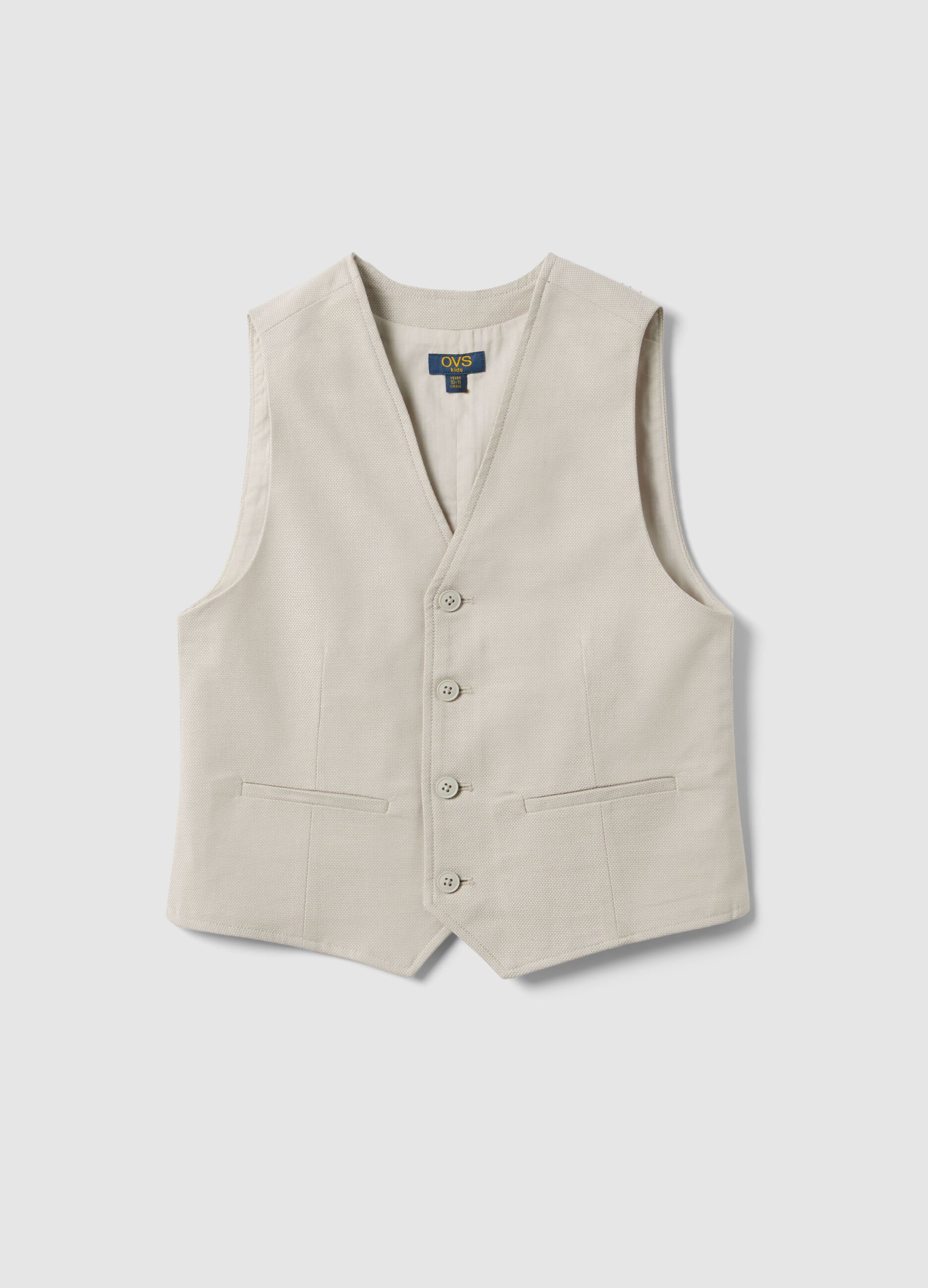 Boys' beige stretch cotton waistcoat slim fit