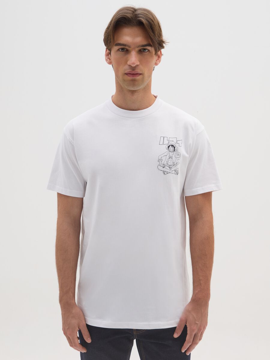 T-shirt in puro cotone bianca con logo One Piece_0